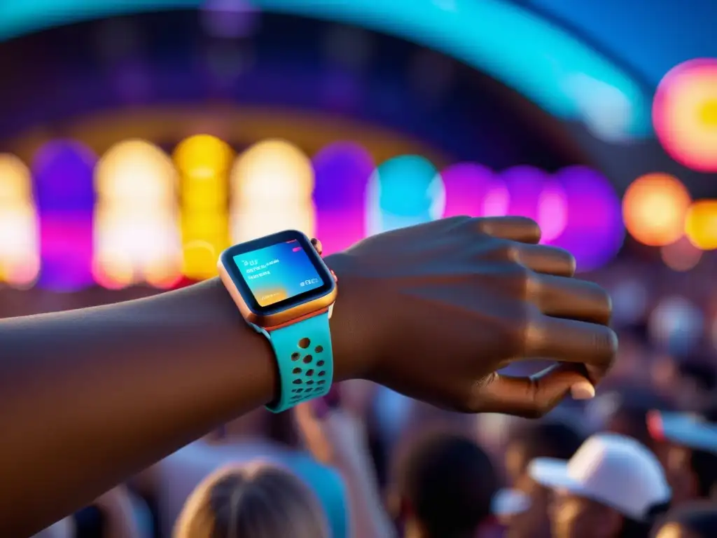 Persona con tecnología wearable en festival de música