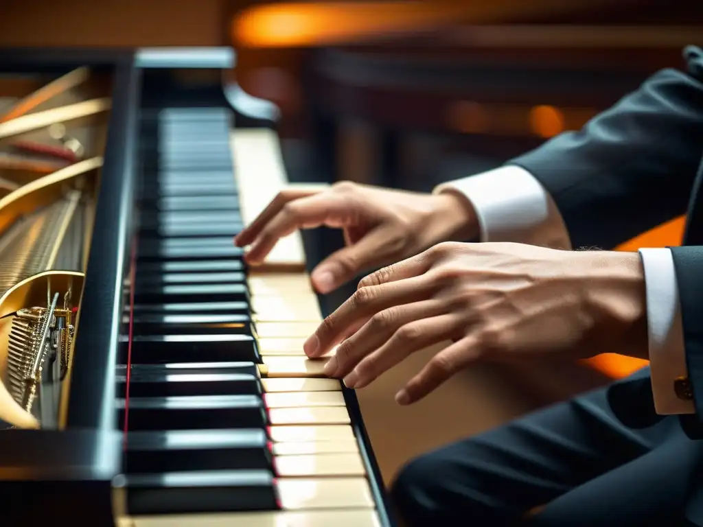 Un pianista experto ejecuta la Técnica del Glissando en Teclado con gracia y precisión, en una imagen de alta resolución