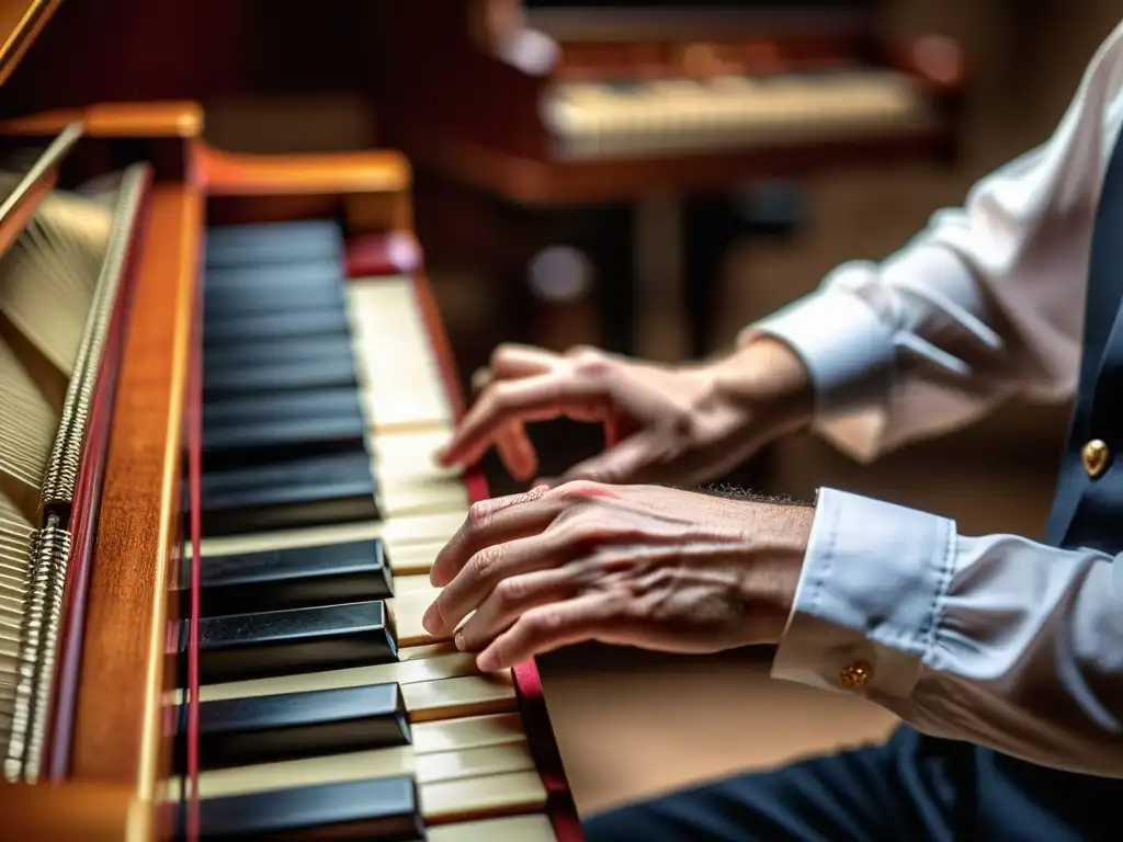 Un pianista de flamenco fusiona cultura y emoción al tocar el teclado flamenco con pasión y destreza, mostrando la intensidad del arte