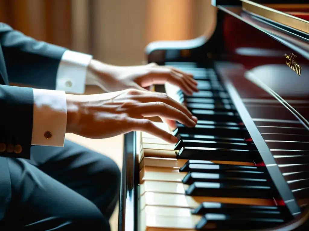 Un pianista improvisa con maestría, sus manos danzan sobre el teclado en un baile de emociones