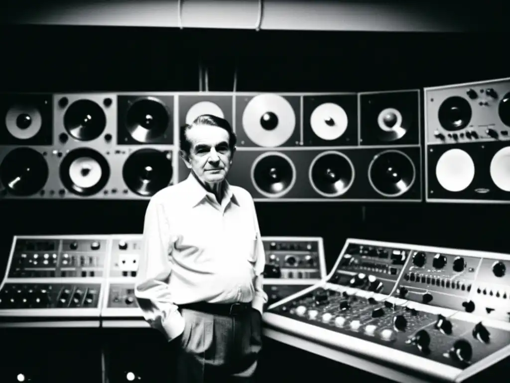 Pierre Schaeffer, pionero de la música concreta, ajusta equipos en su estudio de París