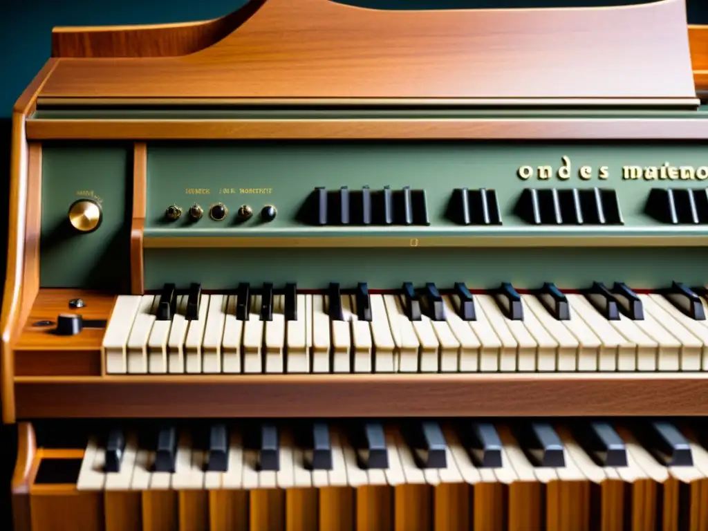 El Ondes Martenot, una pieza única de la historia y sonido del Ondes Martenot, bañada en cálida luz natural, revela su intrincada belleza vintage