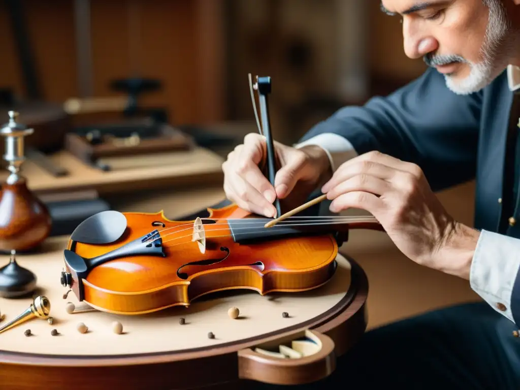 Un luthier restaura con precisión una viola vintage, resaltando la importancia de la acústica en instrumentos musicales