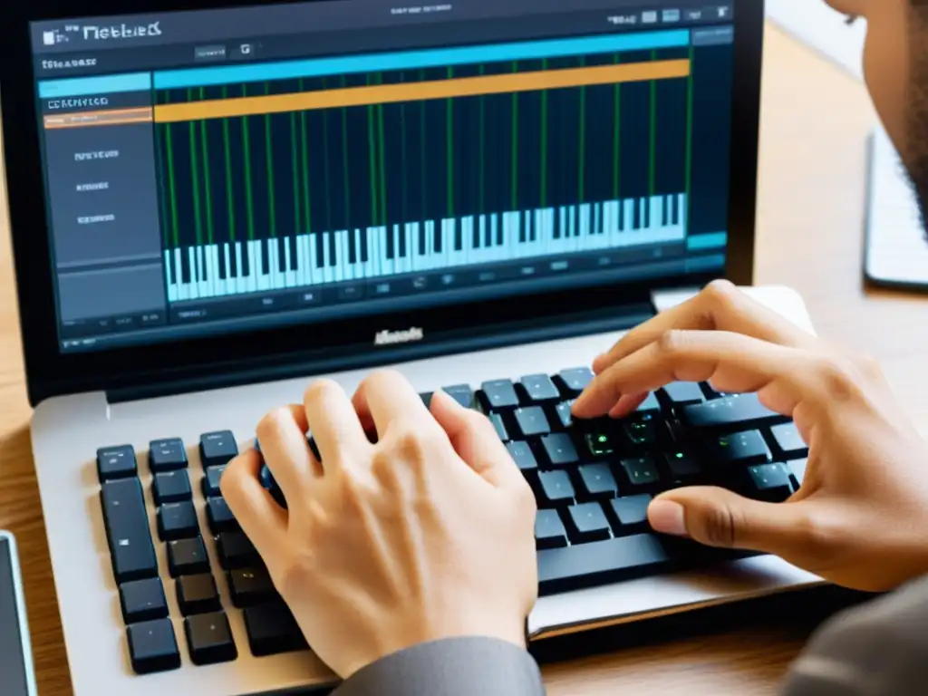 Un productor musical introduce meticulosamente metadatos en un software especializado