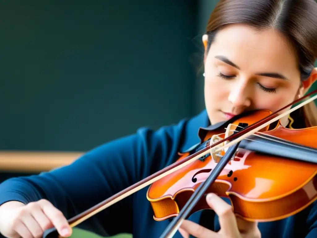 Un profesor de música muestra la colocación correcta de los dedos en un violín a estudiantes atentos