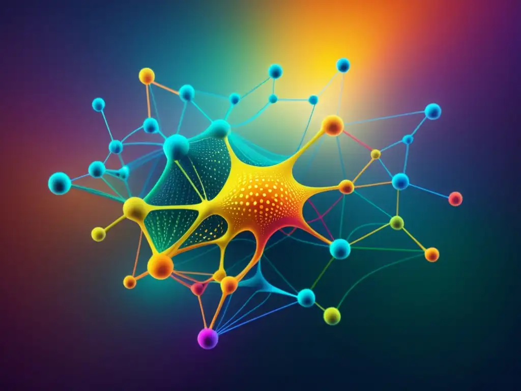 Red de nodos musicales en vibrante red neuronal Red de nodos y líneas vibrantes que simulan algoritmos música generativa compositor, evocando complejidad y creatividad dinámica