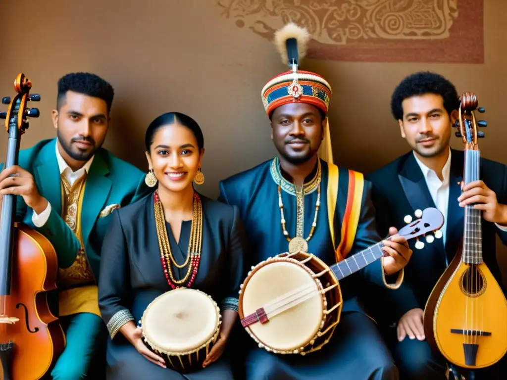 Melodías del mundo: Músicos apasionados en alta resolución Un retrato impactante de músicos diversos tocando instrumentos tradicionales con pasión y orgullo cultural