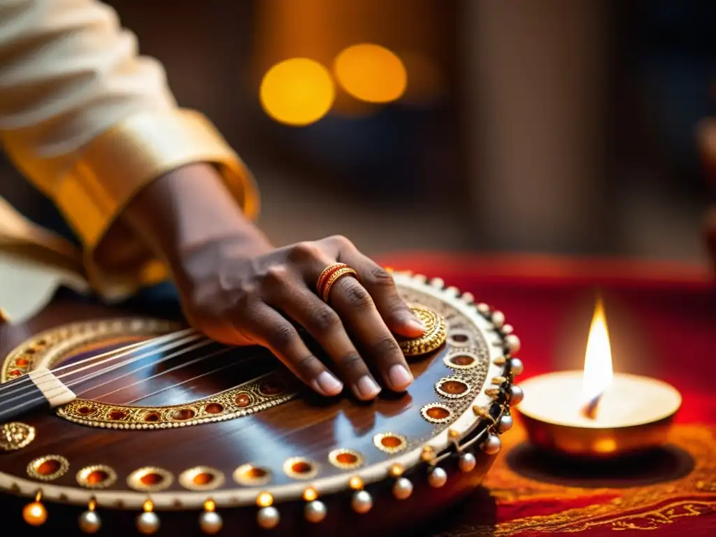 Un sarod se toca con devoción durante una ceremonia religiosa hindú