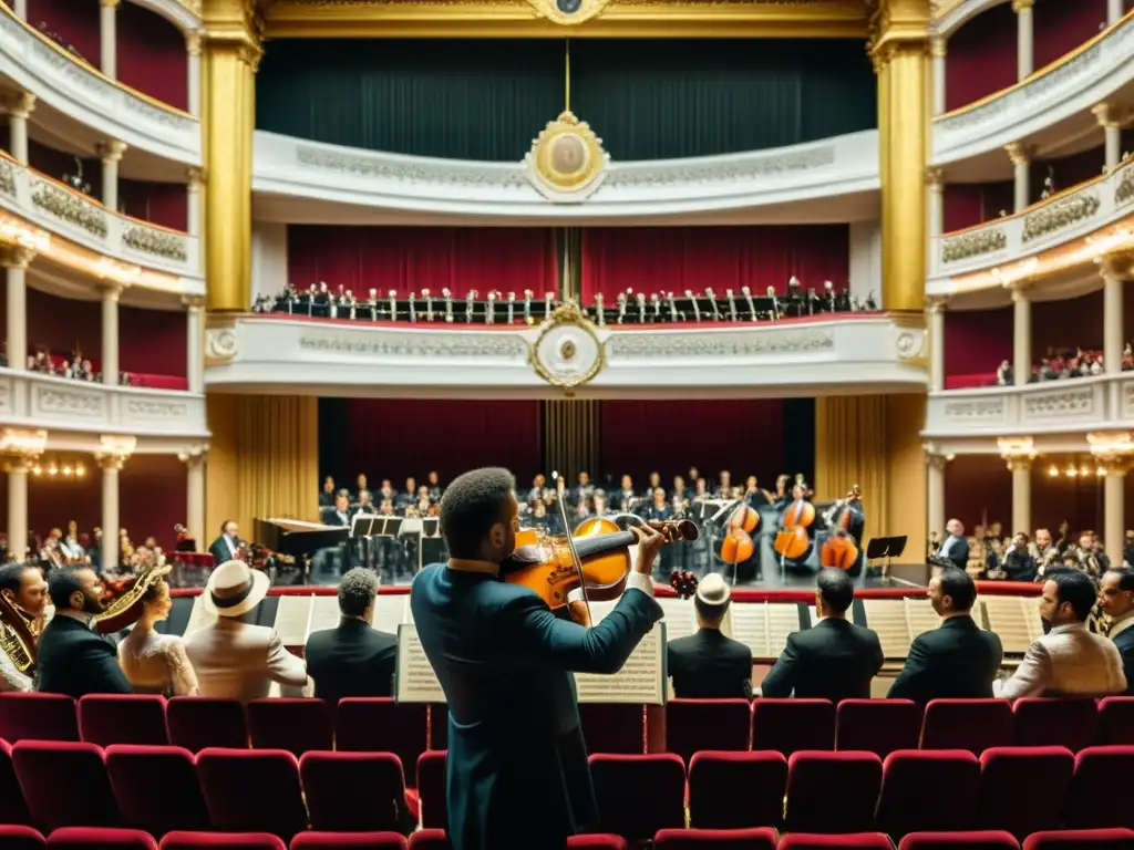 En el siglo XIX, el rescate de la lira se refleja en esta detallada imagen de músicos apasionados en un majestuoso salón de conciertos