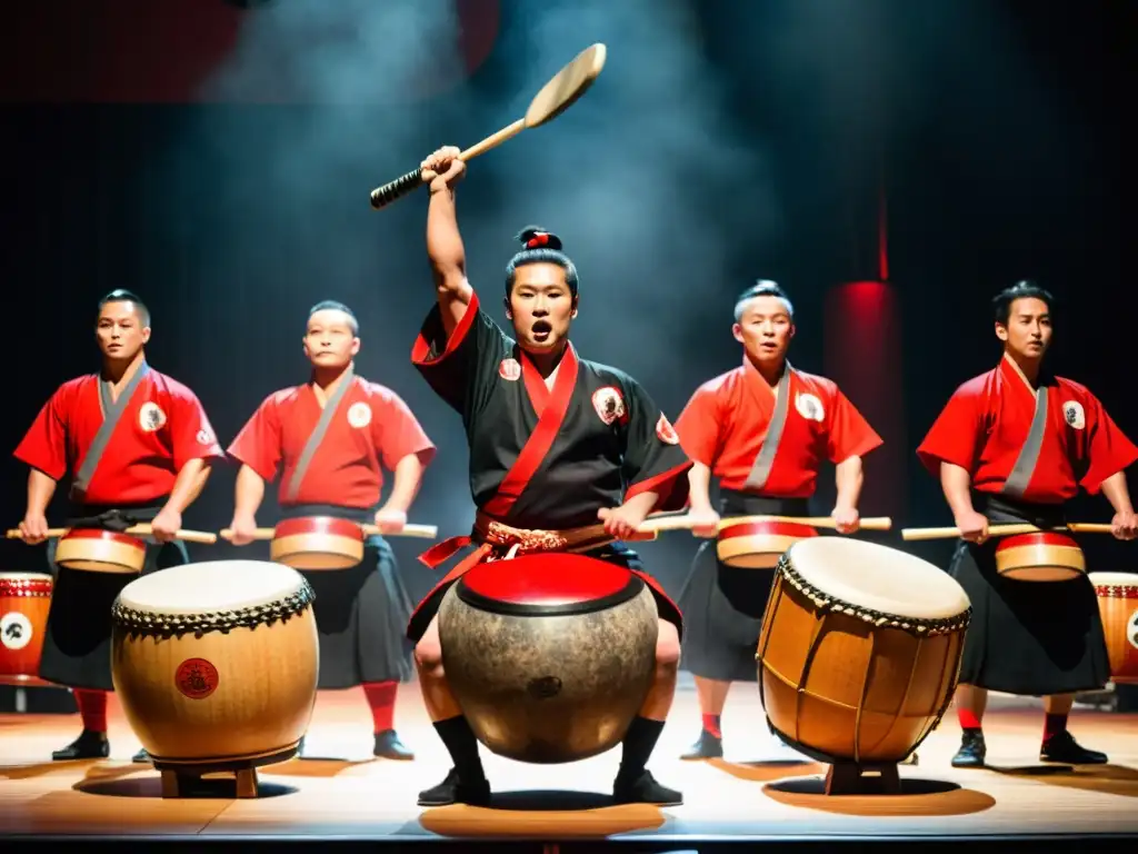 Los taiko resuenan con fuerza mientras los músicos visten trajes tradicionales japoneses