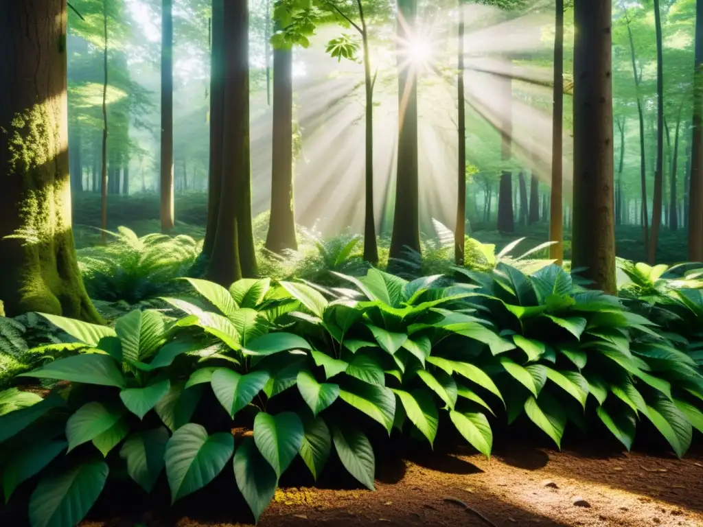 Técnicas de grabación de sonidos de la naturaleza: un bosque exuberante bañado por la luz del sol, creando sombras entre los árboles