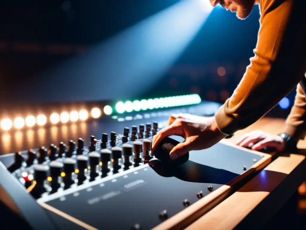 Un técnico de audio captura la energía cruda de un amplificador de guitarra en un escenario