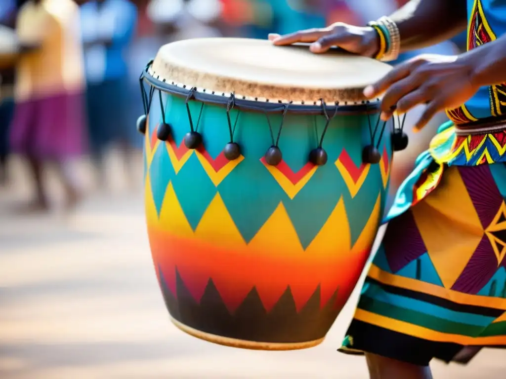 Un tambor africano tradicional es tocado durante una animada ceremonia cultural