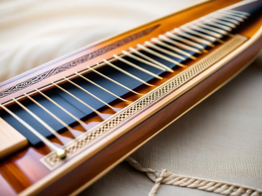 Un kantele finlandés tradicional, con detalles de madera y cuerdas delicadas