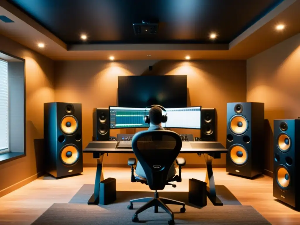 Montar home studio tecnología vanguardia: Estudio casero profesional con equipo de audio de última generación y ambiente cálido y acogedor