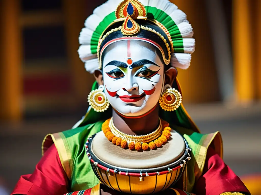 Vibrante actuación de Kathakali con destacado rol del chenda indio en la rica cultura y energía rítmica de la danza tradicional