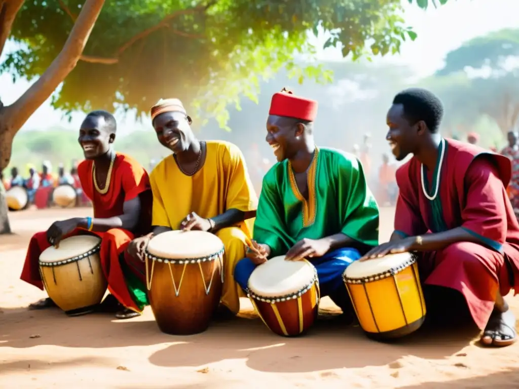 Vibrante actuación de músicos senegaleses tocando bougarabou: percusión senegalesa y cultura africana