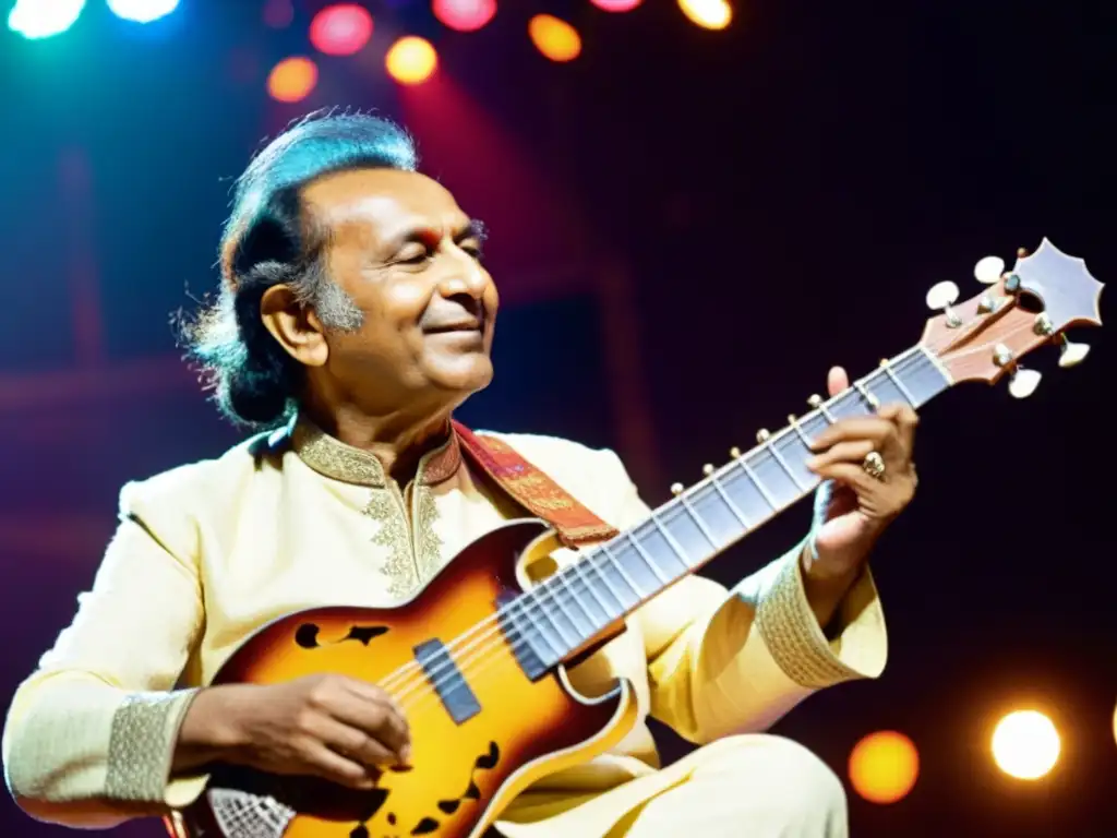 Ravi Shankar toca el sitar en un vibrante concierto psicodélico de los años 60