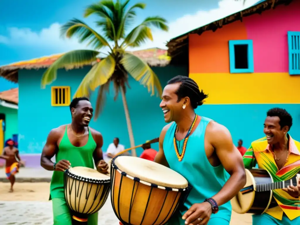 Un vibrante espectáculo de música afrocolombiana con ritmos afrodescendientes y el tambor alegre en una calle costera de Colombia