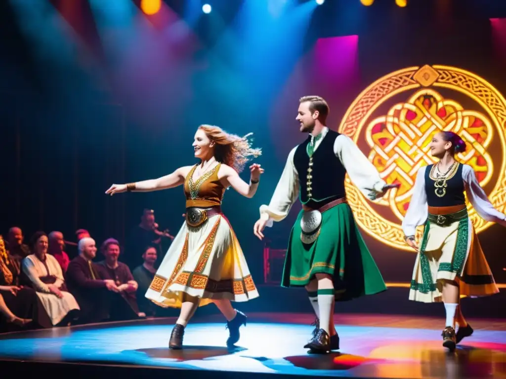 Un vibrante espectáculo de música y baile celta en el Festival de la Canción de Eisteddfod, con colores y patrones tradicionales