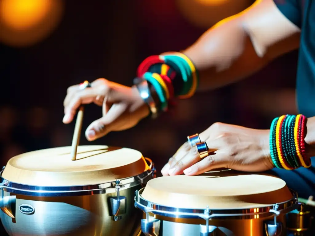 Un vibrante espectáculo de timbales en una atmósfera de música latina, con técnicas de timbales tropicales salsa