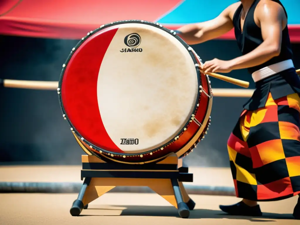 Un vibrante festival japonés con tambores taiko tradicionales tocados con pasión