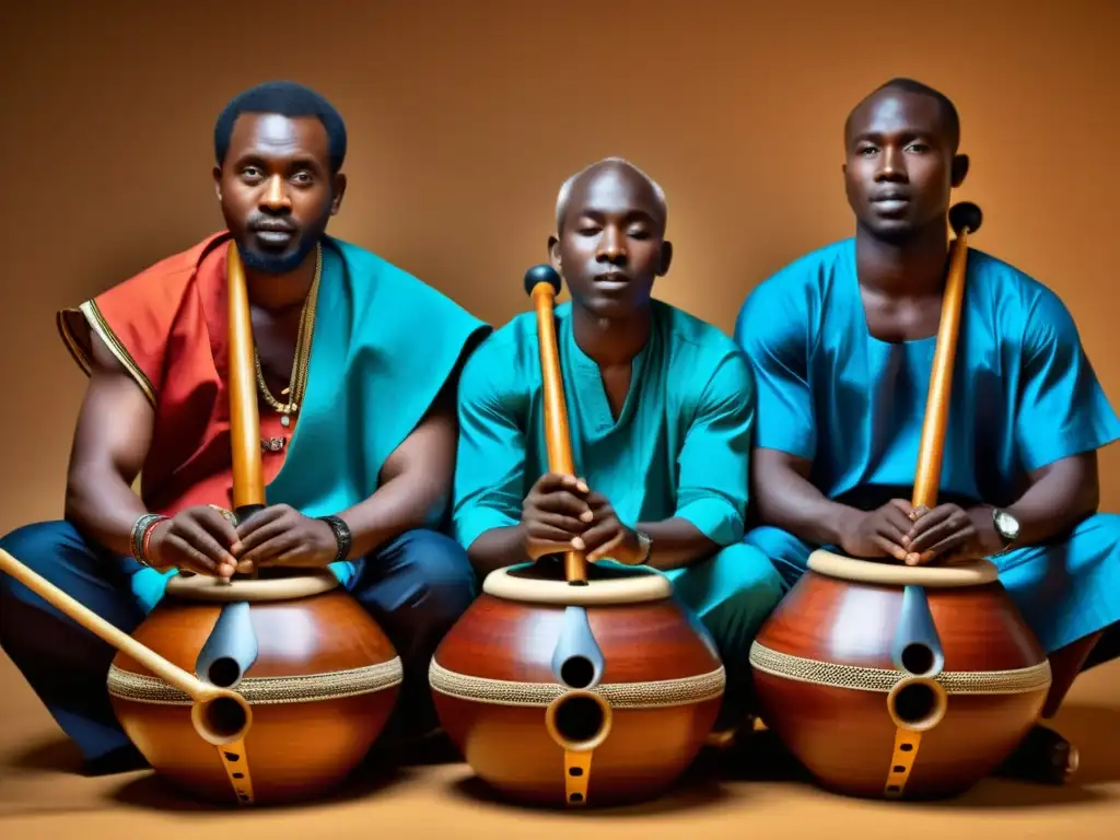 Vibrante imagen de músicos africanos tocando los Udu Drums, transmitiendo la esencia del sonido de los Udu Drums Africanos con pasión y maestría