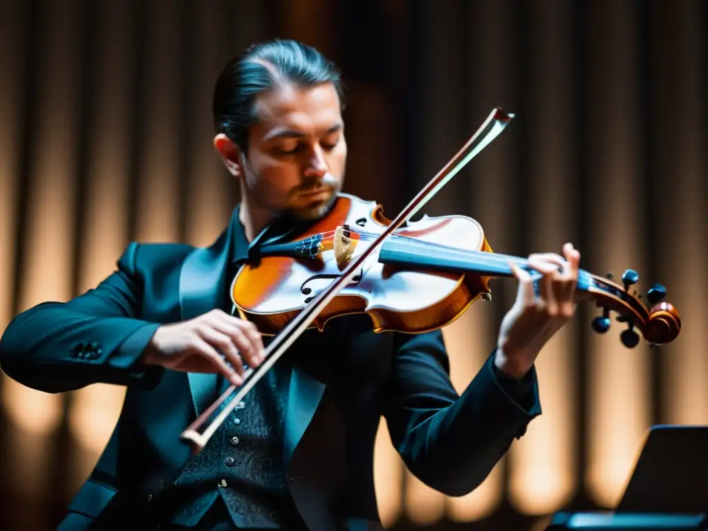 Un violín de carbono en un concierto, mostrando modernidad y emoción