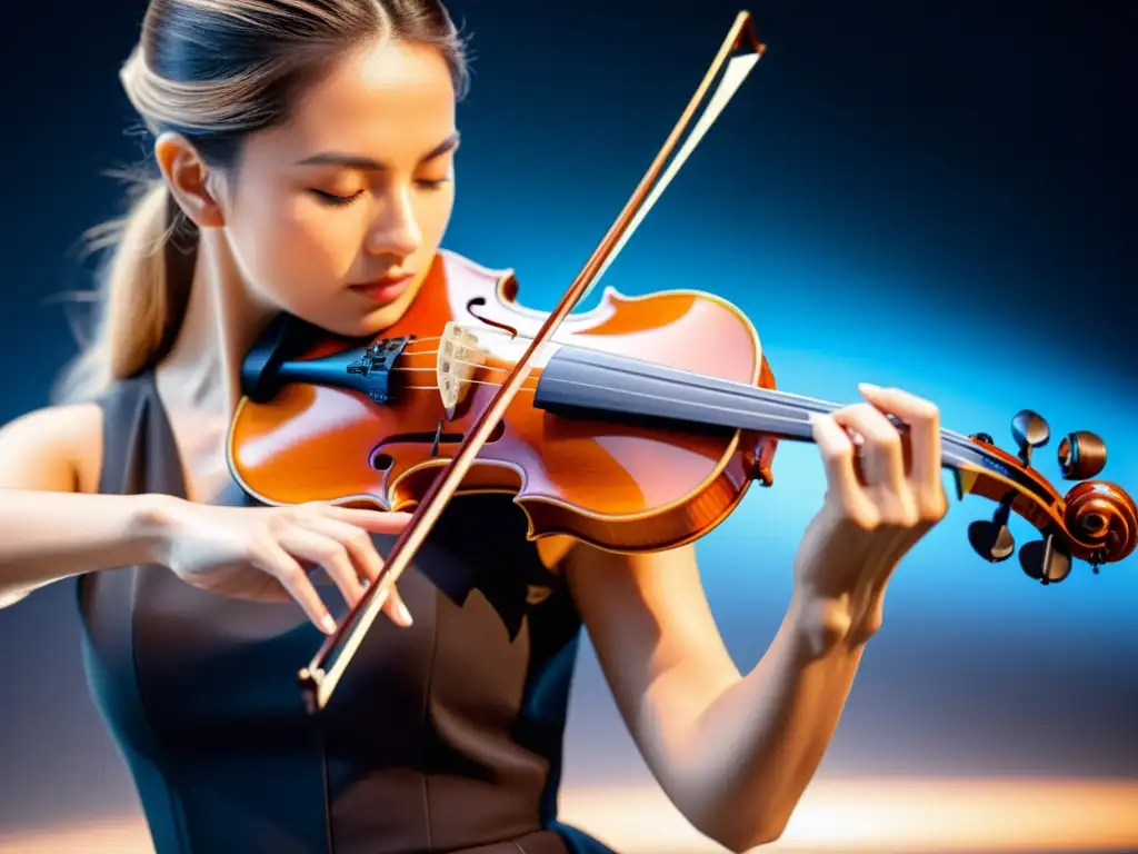 Un violin tradicional y uno eléctrico se fusionan en una imagen 8k, mostrando las nuevas tecnologías en instrumentos musicales