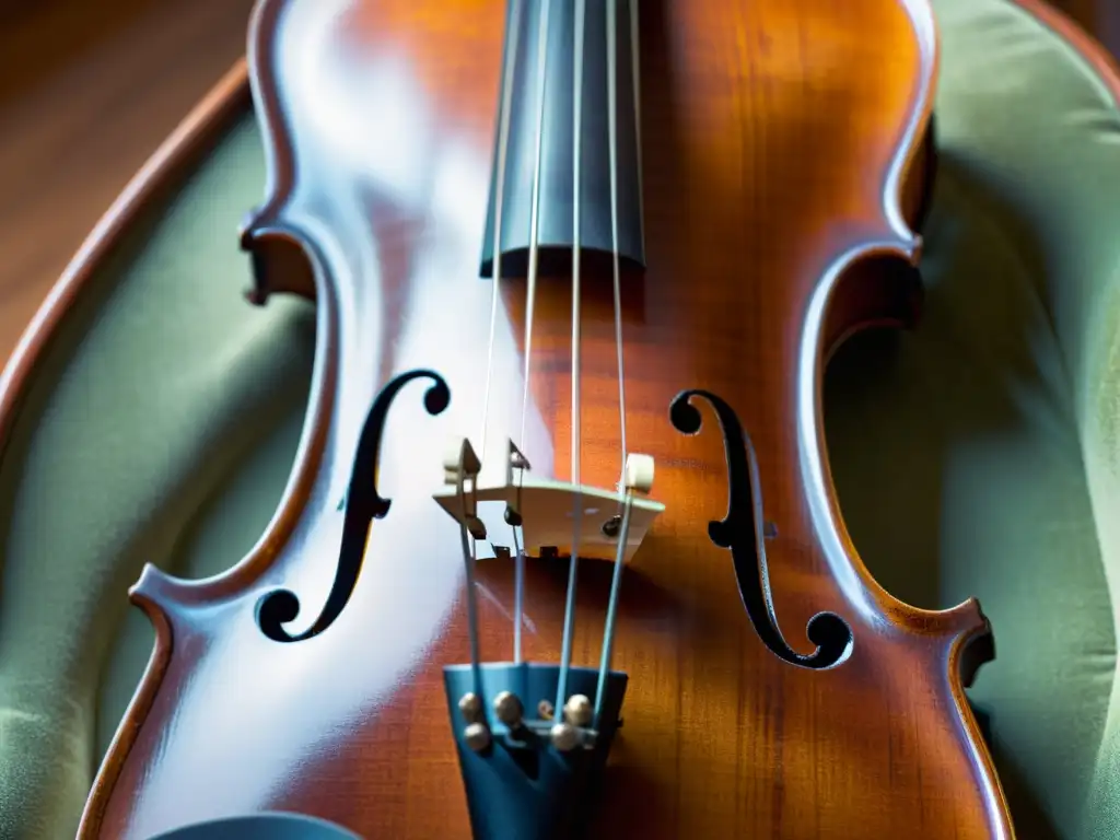 Un violín vintage reposa en un estuche de terciopelo, bañado por la luz del sol