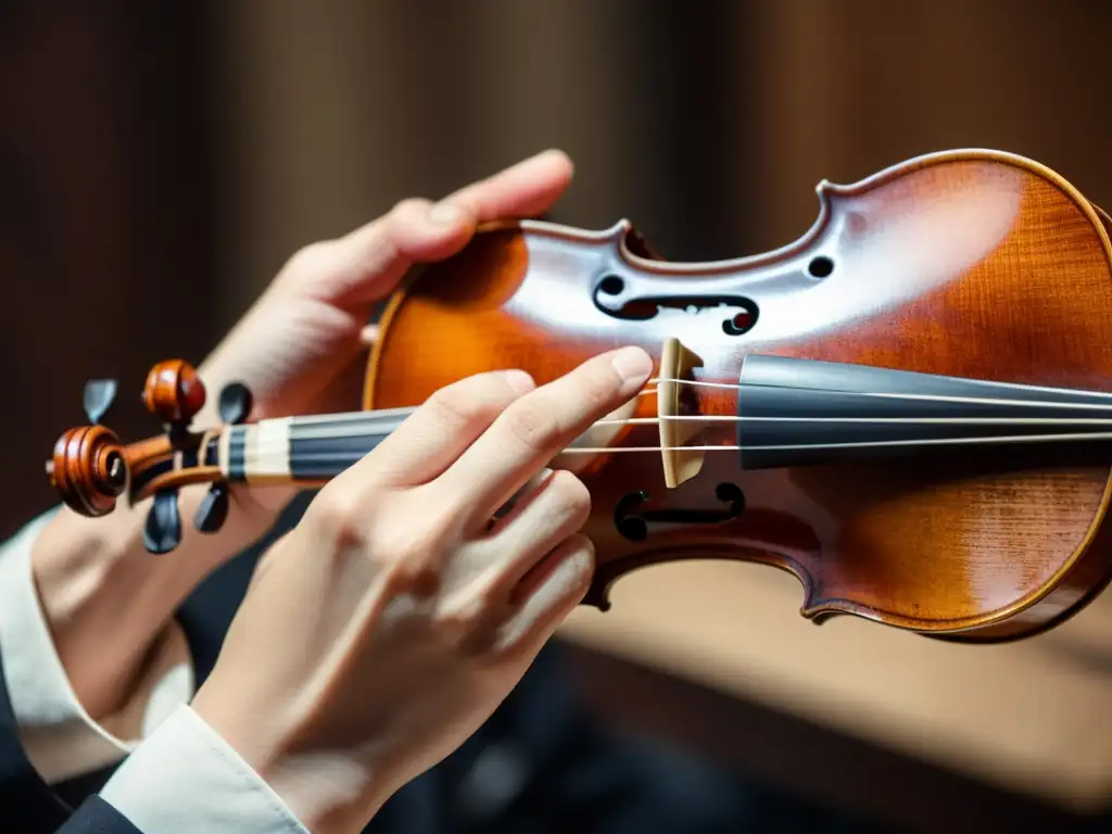 Un violinista toca una cuerda en un violín vintage, destacando la importancia de la disonancia en instrumentos