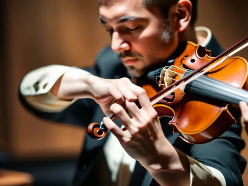 Un violinista improvisado con técnicas de violín improvisado, transmitiendo pasión y energía en un emotivo performance musical