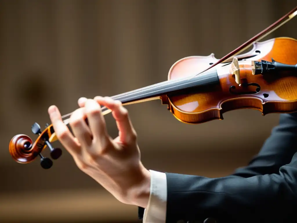 Un violinista ejecuta la técnica interpretativa bariolage con destreza, resaltando la naturaleza dinámica y táctil del violín