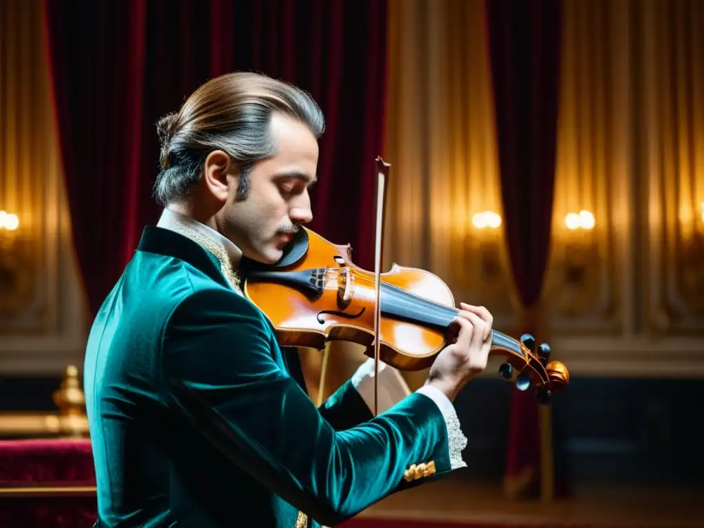 Un virtuoso músico toca la tiorba en un elegante salón barroco