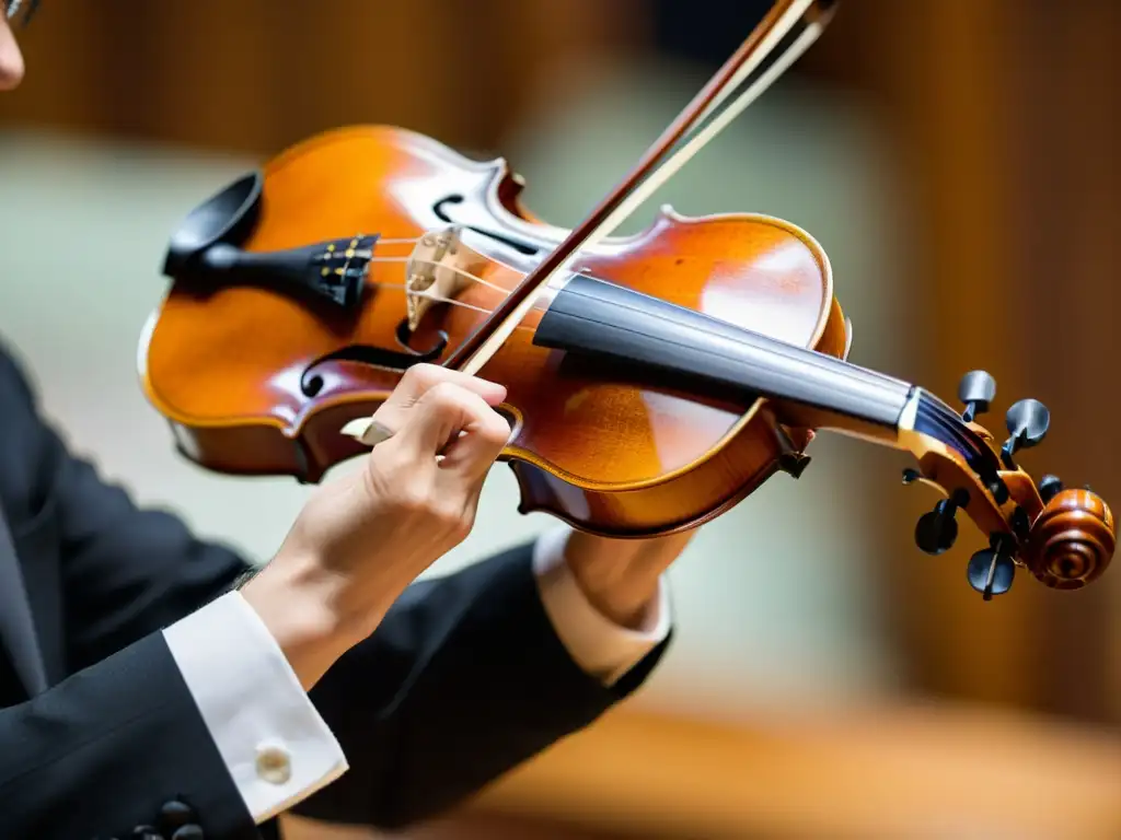 Un virtuoso del violín ejecuta técnicas avanzadas, mostrando pasión y destreza en su interpretación