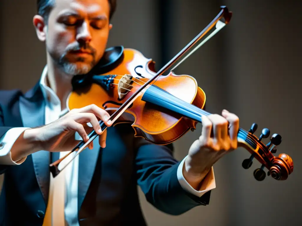 Violinista ejecutando la técnica 'chop' en 8k Un virtuoso del violín ejecutando la técnica 'chop', mostrando ritmos contemporáneos