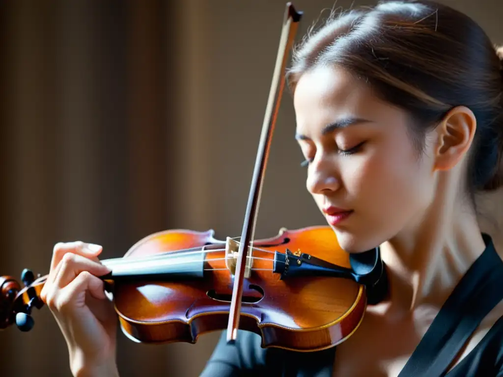 Un virtuoso violinista improvisa una apasionada solo, sumergido en la música clásica