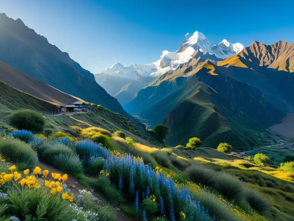 Vista panorámica impresionante de los Andes, con picos majestuosos bañados por la luz del sol