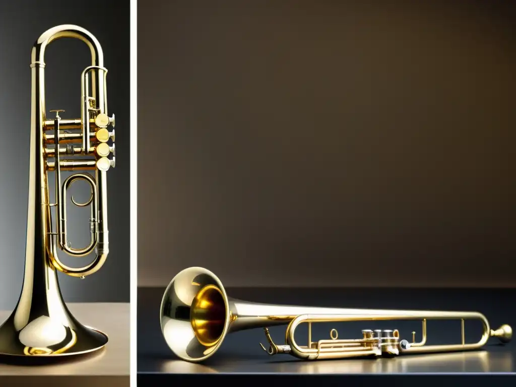 Comparación visual entre un sacabuche tradicional y un trombón moderno, destacando la evolución del trombón a lo largo del tiempo