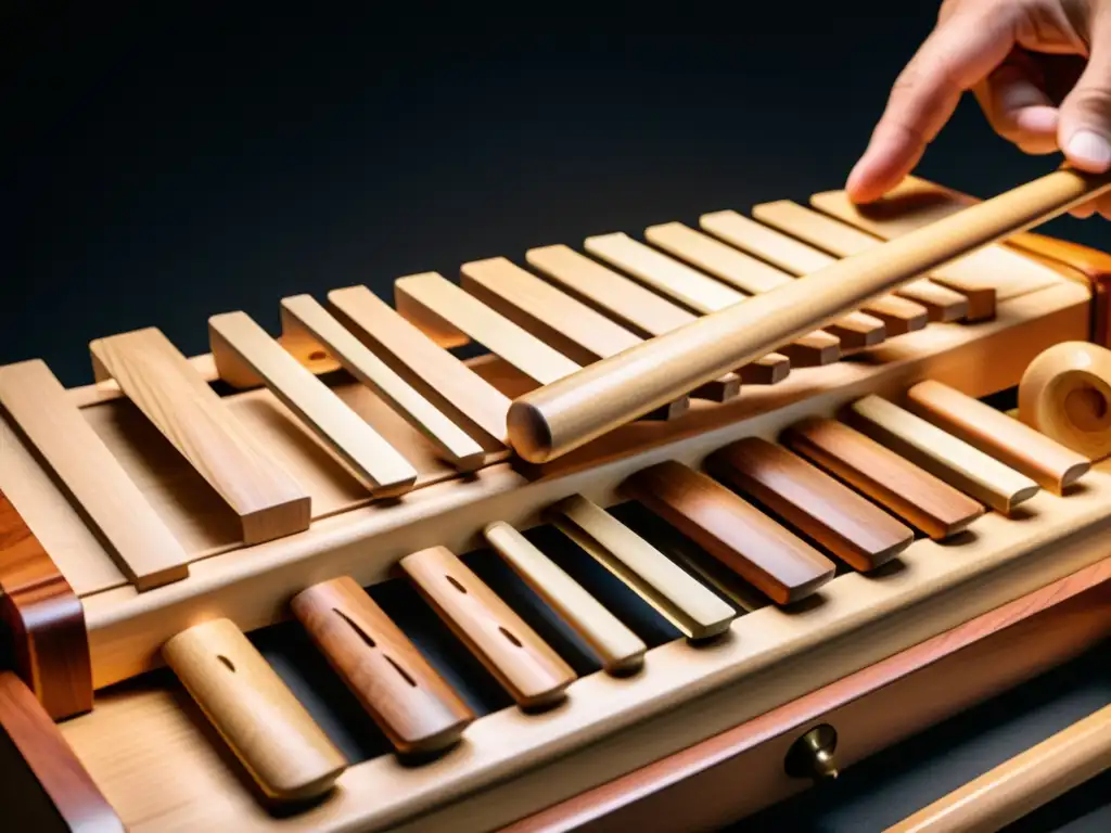 Un xylophone sostenible siendo elaborado a mano, resaltando la artesanía y la innovación en instrumentos de percusión melódica